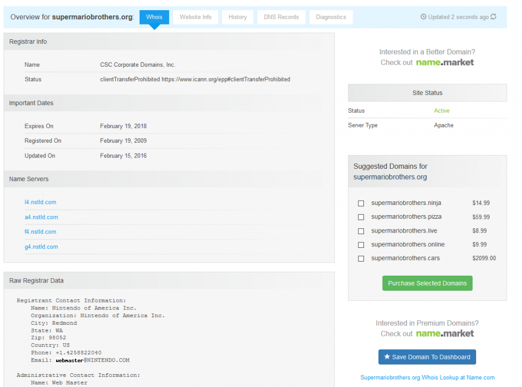 super mario bros org whois