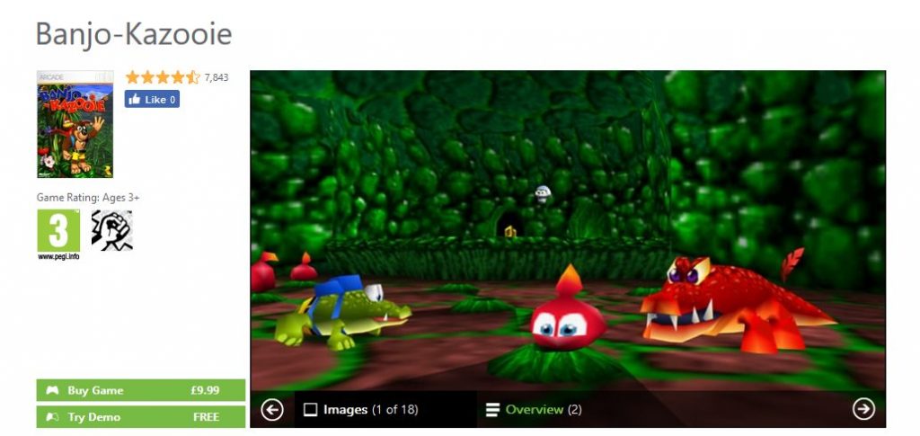 Banjo-Kazooie on the Xbox Store.