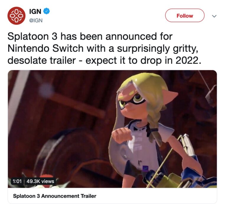 Splatoon 3 IGN Tweet