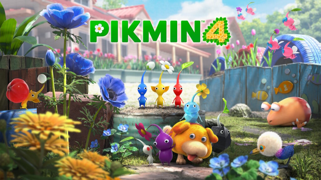 Artwork of Pikmin 4, showing Pikmin and the new dog like character