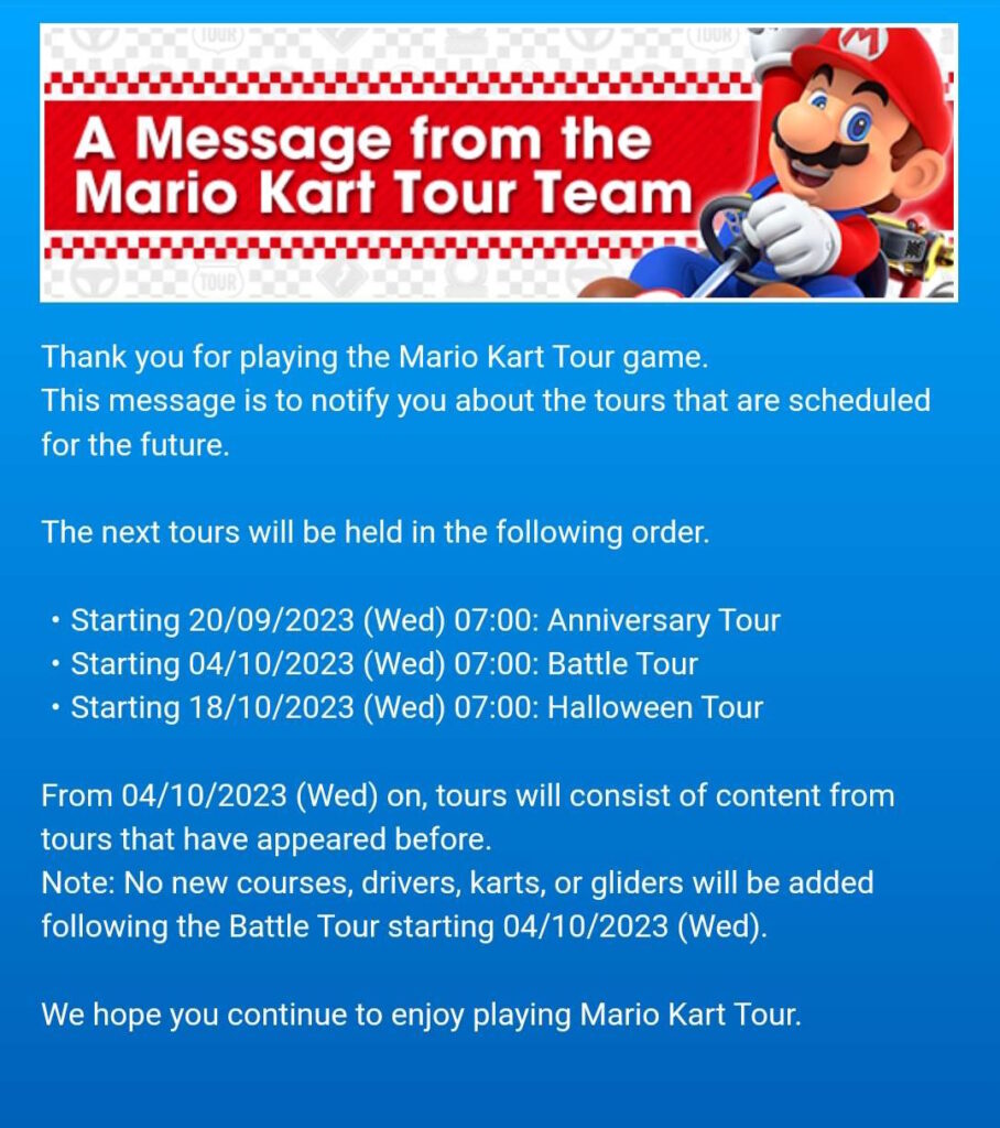 Mario Kart Tour no more content update