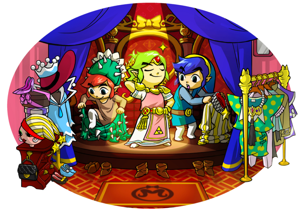 The Three Links wearing costumes in Tri-Force Heroes
