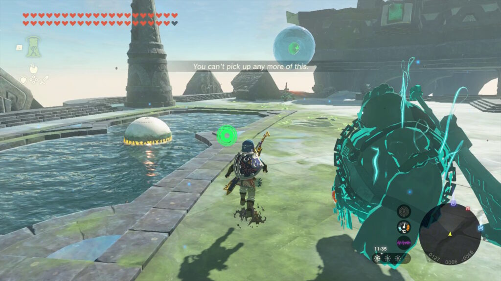 Link stands on invisible muck in the Water Temple