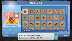 Various recipes from PM TTYD, shown in the menu