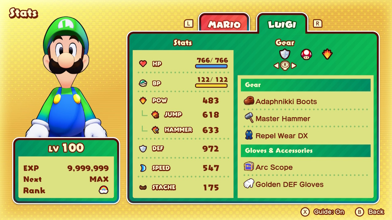 Level 100 Stats Luigi