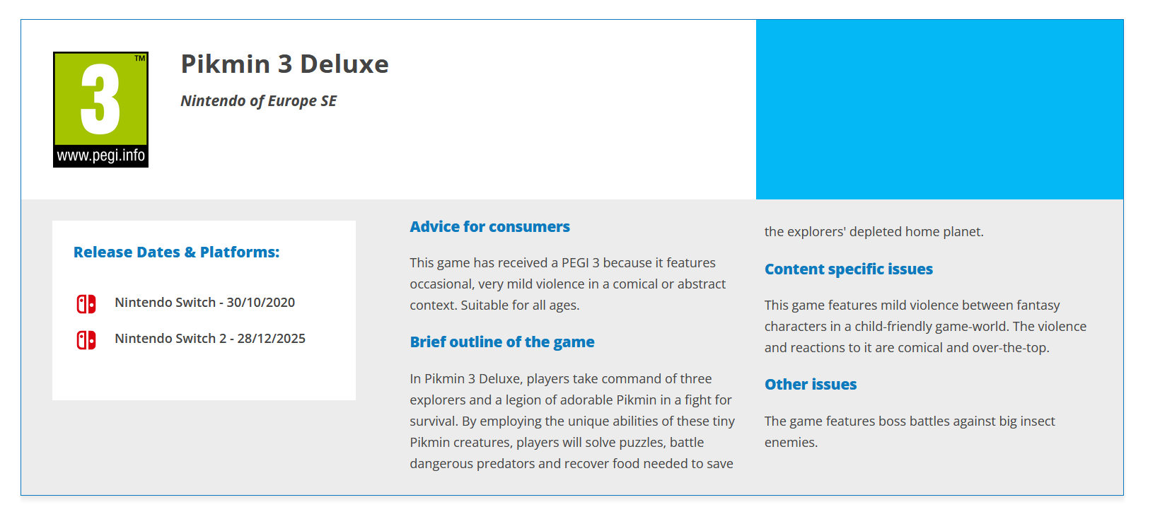 Pikmin 3 Deluxe PEGI Listing