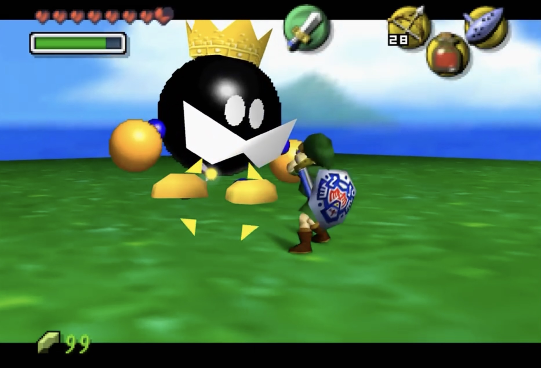Link fights King Bob-omb in The Legend of Zelda: Majora's Mask