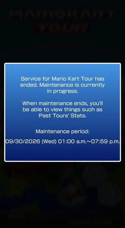 Mario Kart Tour Closure message