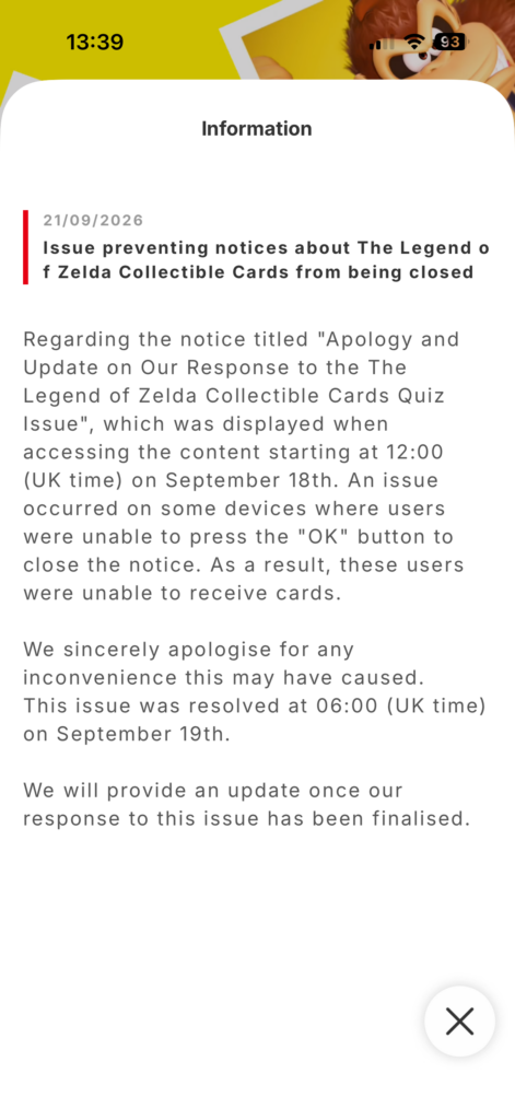 Nintendo apologises for their apology message itself breaking the Nintendo Today app