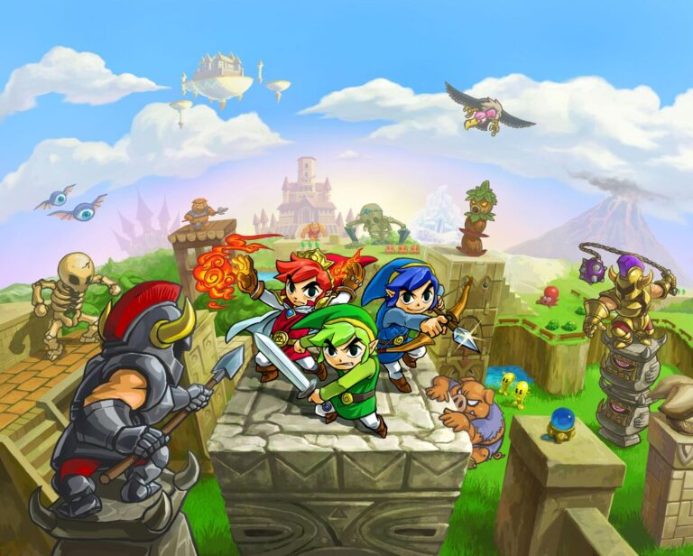 Tri-Force Heroes Links fighting enemies