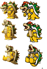 Bowser's sprites in Yoshi's Topsy Turvy vs Yoshi's Island DS