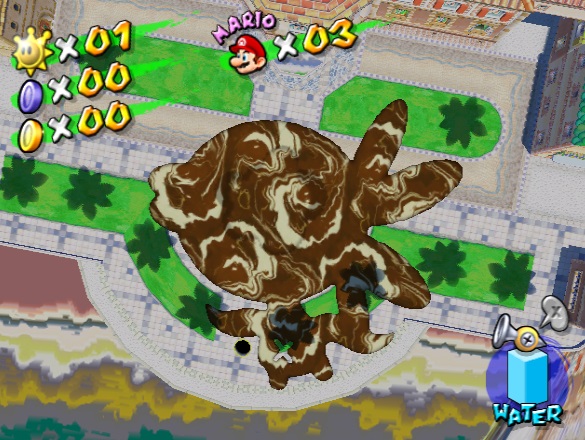 Petey Piranha shaped goop puddle in Mario Sunshine